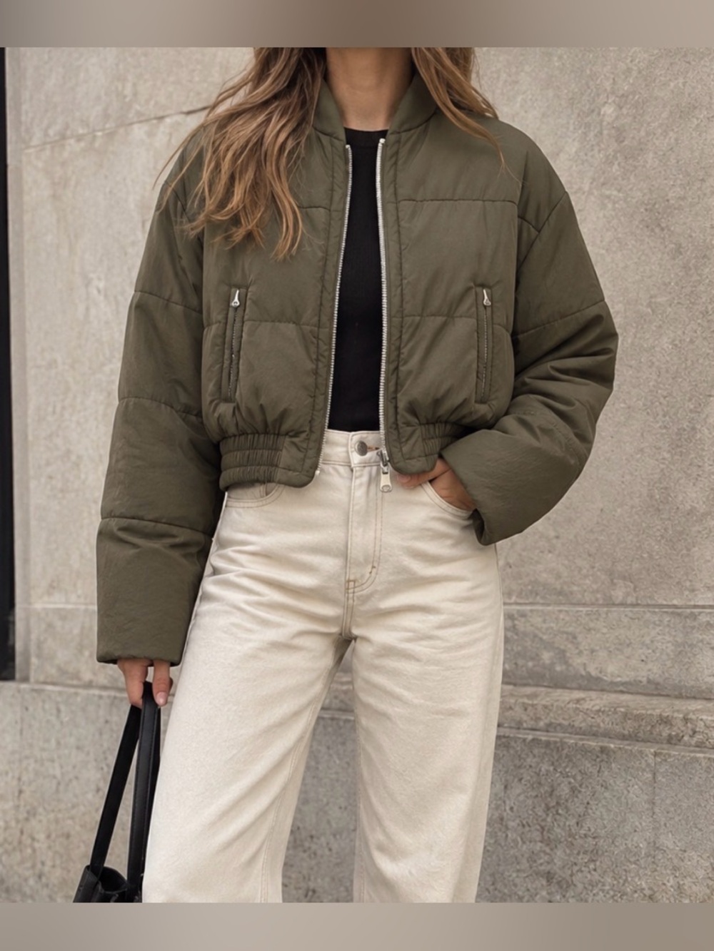 ba&sh Olive Green Cropped Puffer Bomber Jacket Gorpcore Utility Size 1